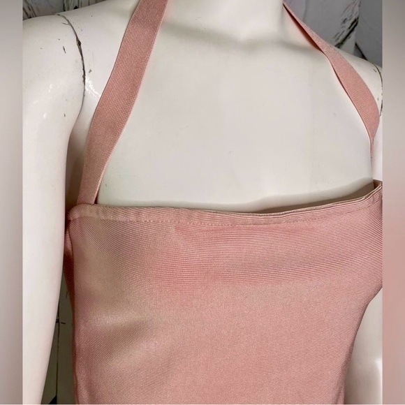 Herve Leger Halter Mermaid Bodycon Dress Blush Pink M - Picture 3 of 5